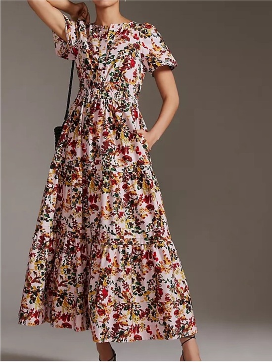 Anthropologie Dresses & Skirts - Anthropologie Maeve Somerset Maxi Dress Pink Red Green Yellow Floral 100% Cotton